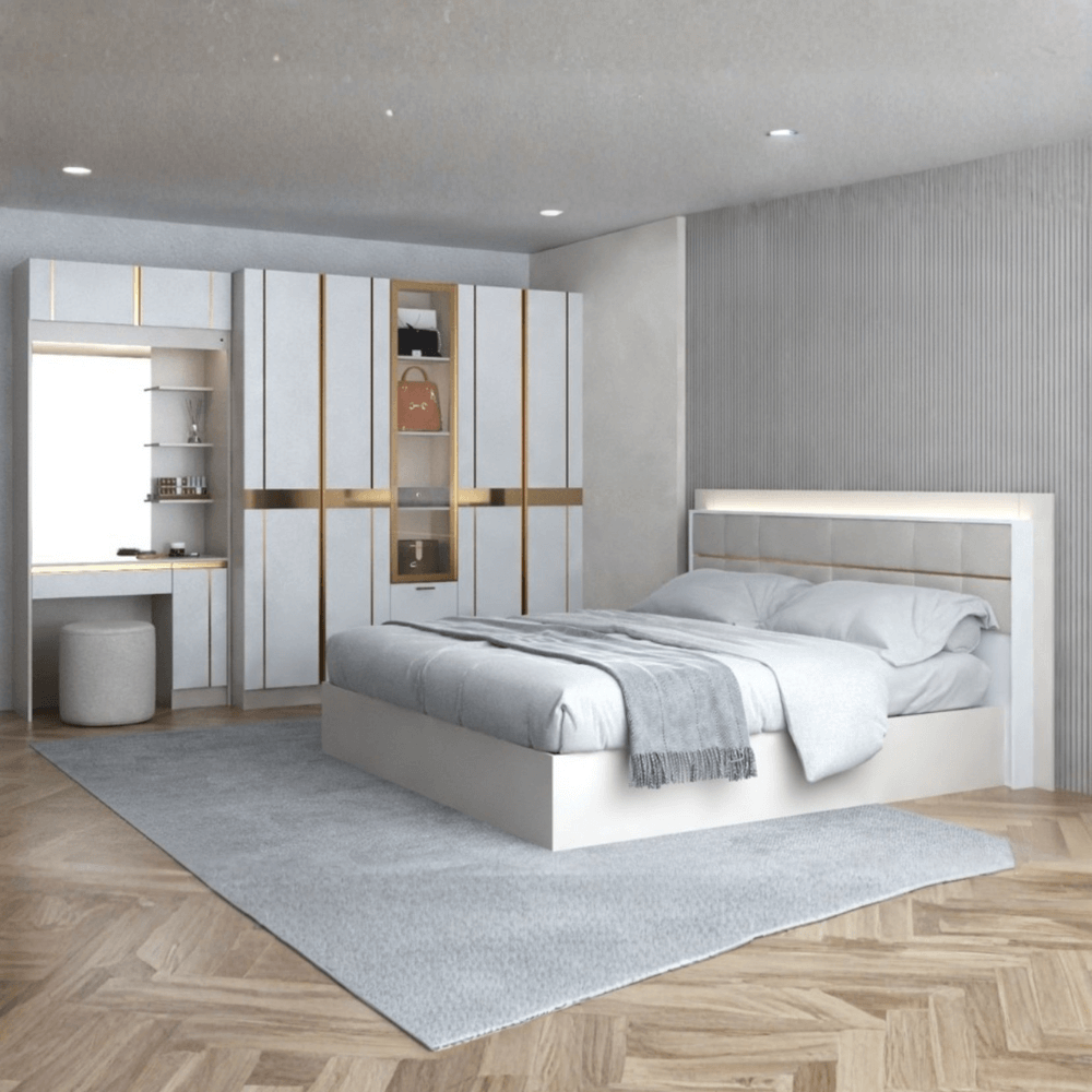 ชุดห้องนอน + ที่นอน PVC 6 ฟุต WISDOM DESIGN FURNITURE รุ่น RACHEL200 สีขาว/ครีม